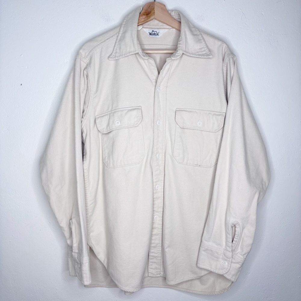 Vintage Woolrich Ivory Natural Tone Chamois Button Down Shirt Size L